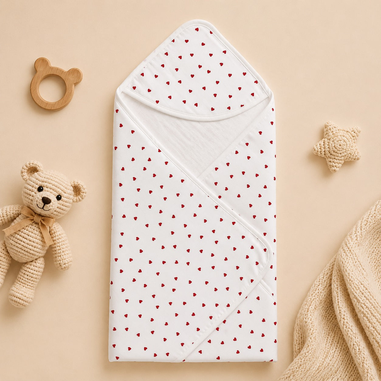 Premium Muslin Hooded Towel - Hearts