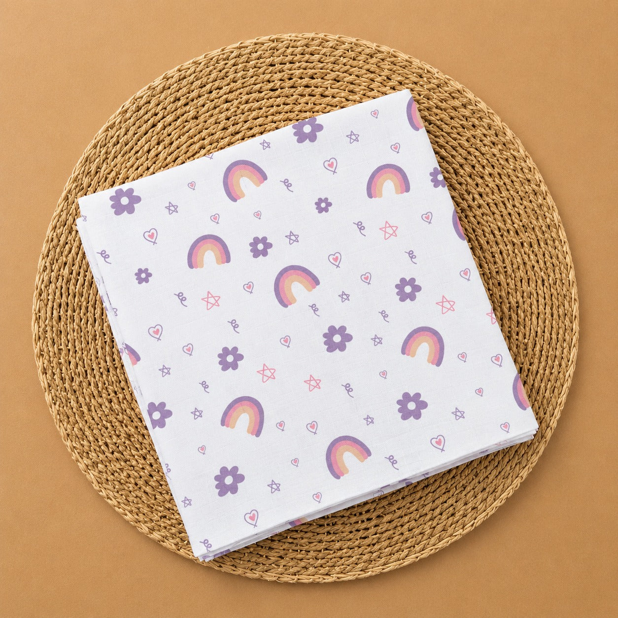 Muslin Swaddle/ Towel - Purple Rainbow