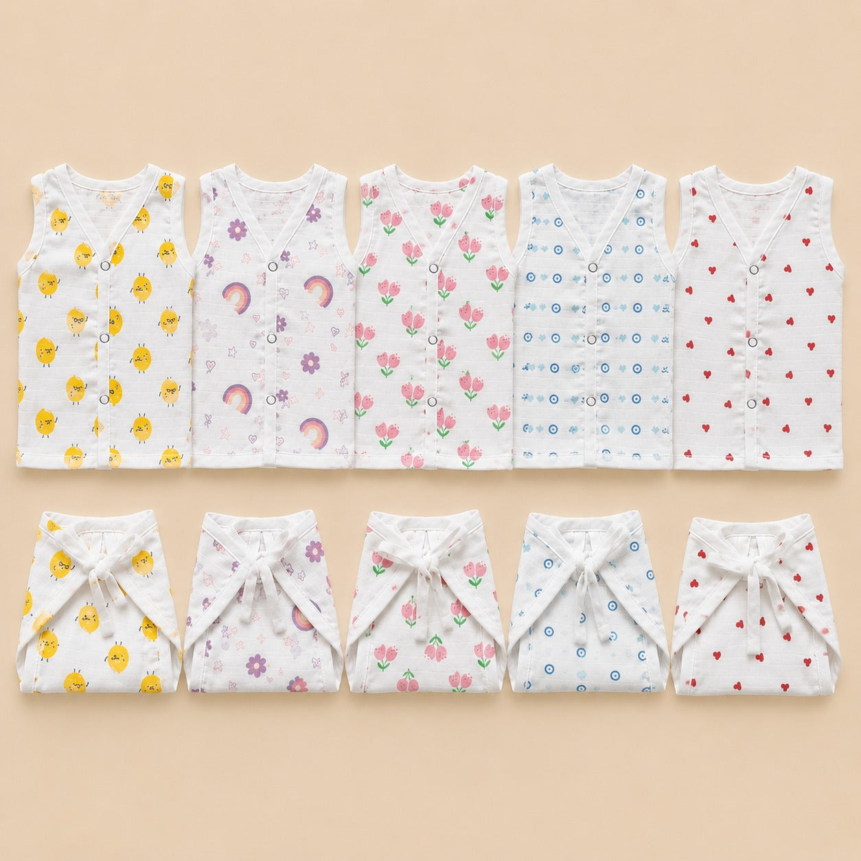 Premium Muslin Baby Jabla & Nappy Matching Sets (10 pcs)