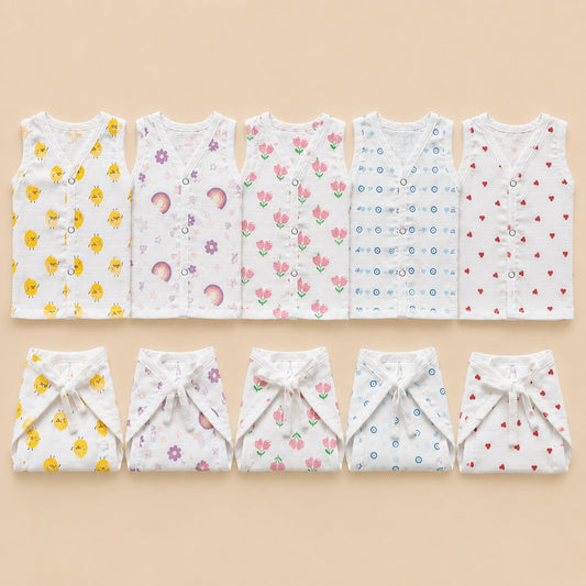 Premium Muslin Baby Jabla & Nappy Matching Sets (10 pcs)