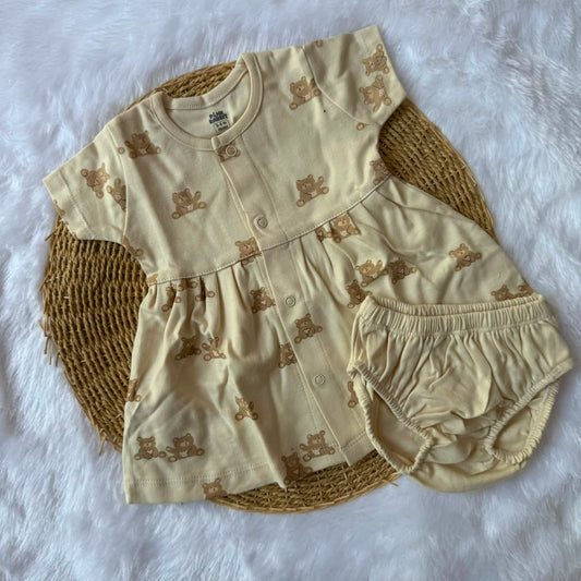 Premium Baby Knitted Frocks with inserts - Cream Teddy