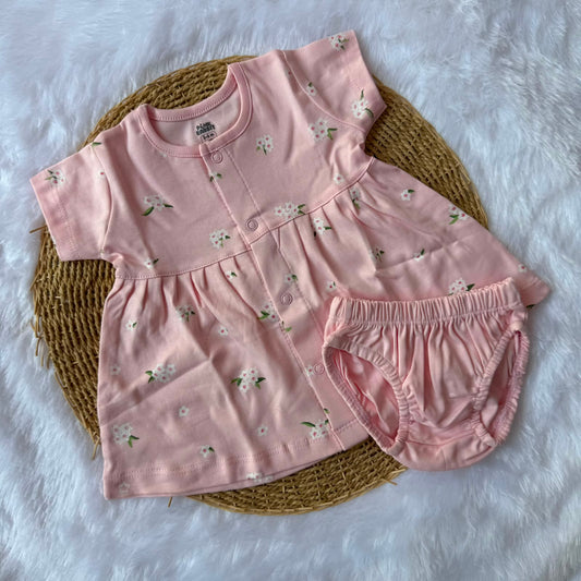 Premium Baby Knitted Frocks with inserts - Pink Flowers
