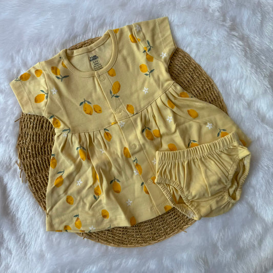 Premium Baby Knitted Frocks with inserts - Yellow Lemon