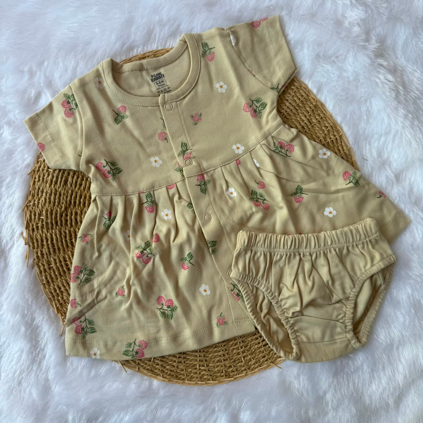 Premium Baby Knitted Frocks with inserts - Cream Flowers