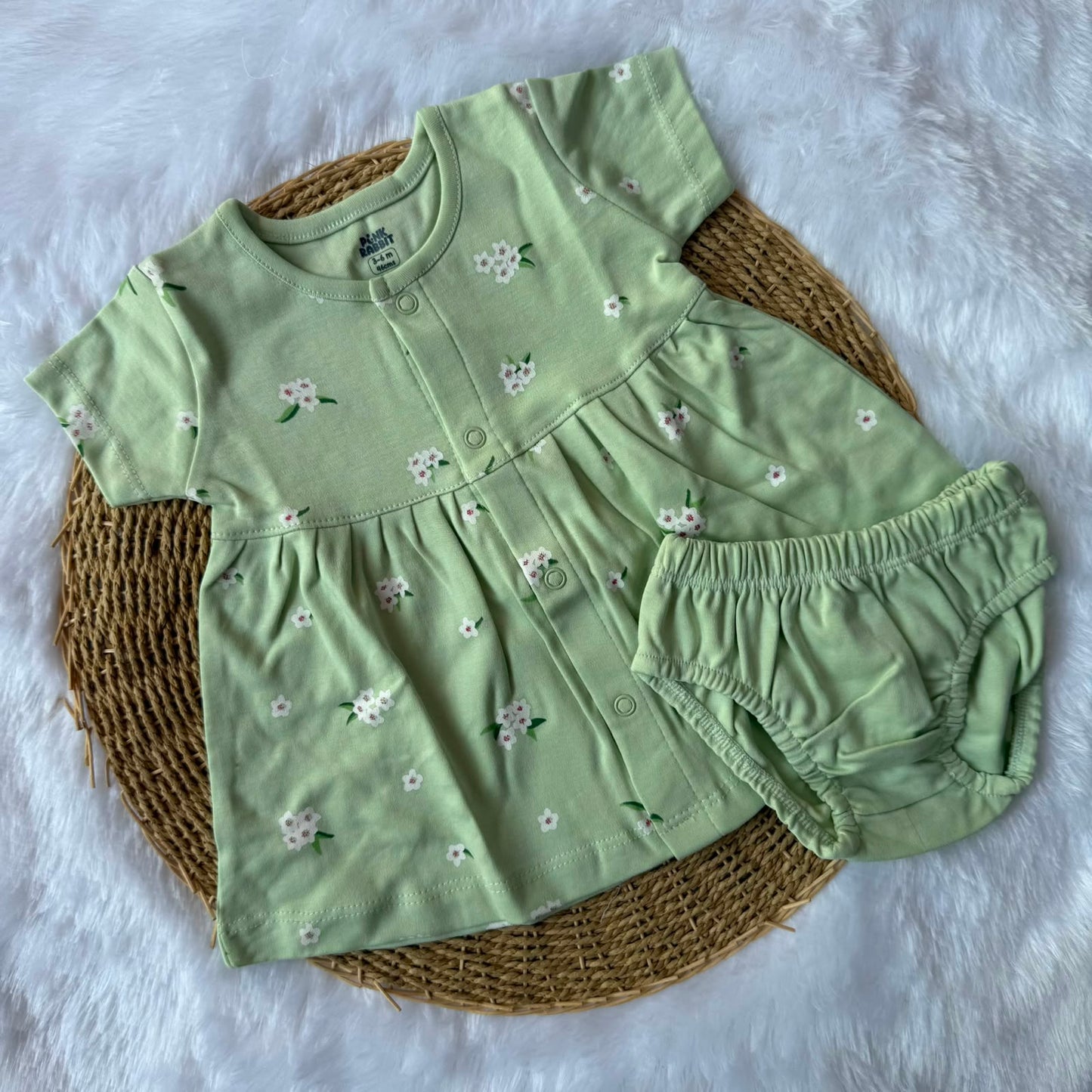 Premium Baby Knitted Frocks with inserts - Green Flowers