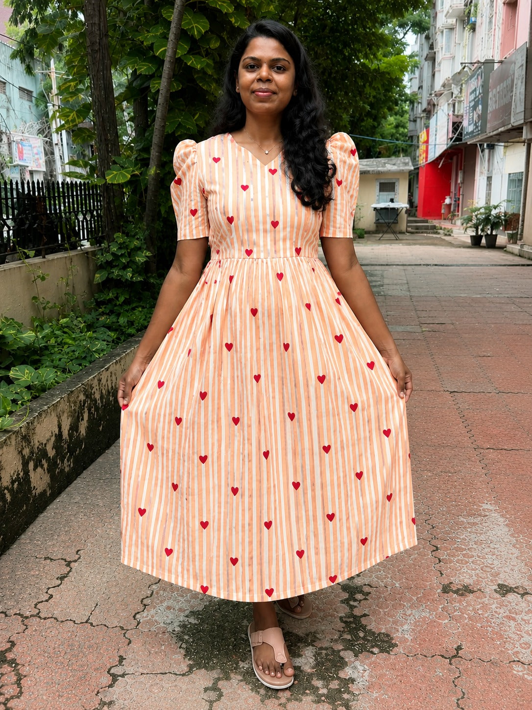 Orange Hearts Feeding Maxi Dress