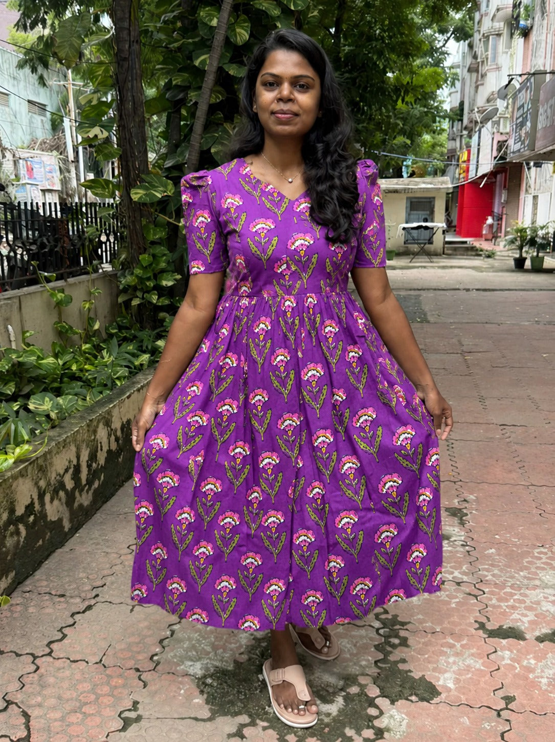 Purple Flowers Feeding Maxi Dress