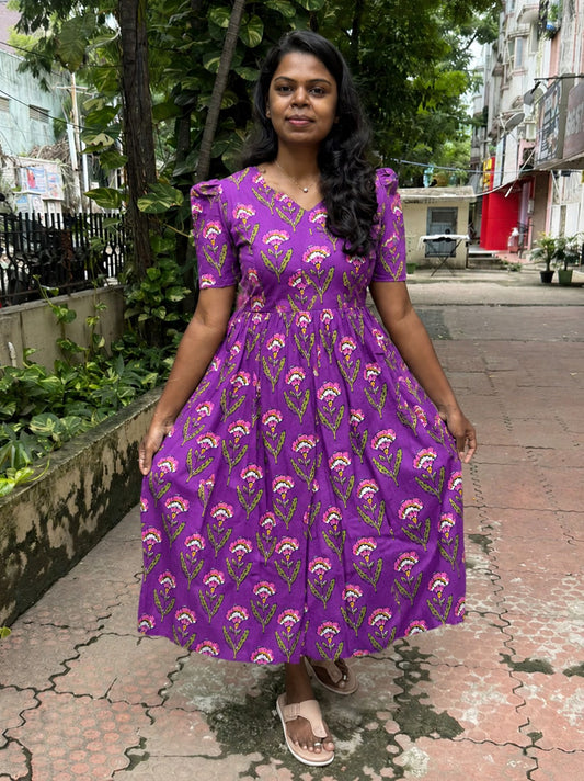 Purple Flowers Feeding Maxi Dress
