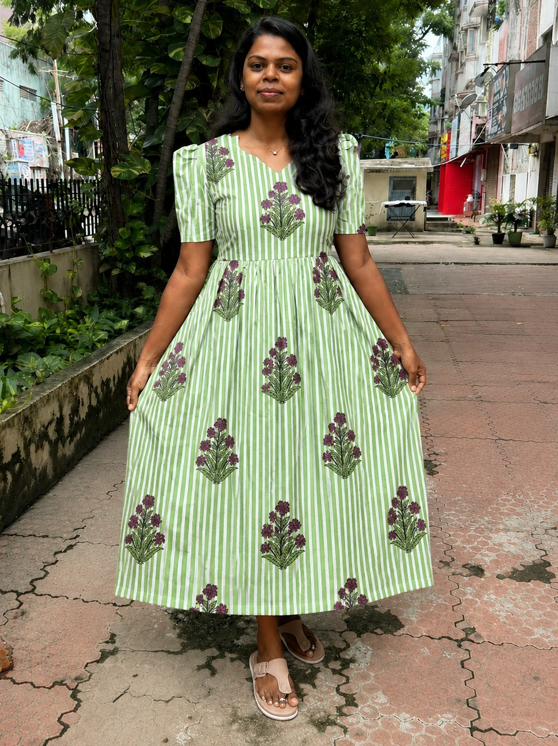 Green Floral Feeding Maxi Dress