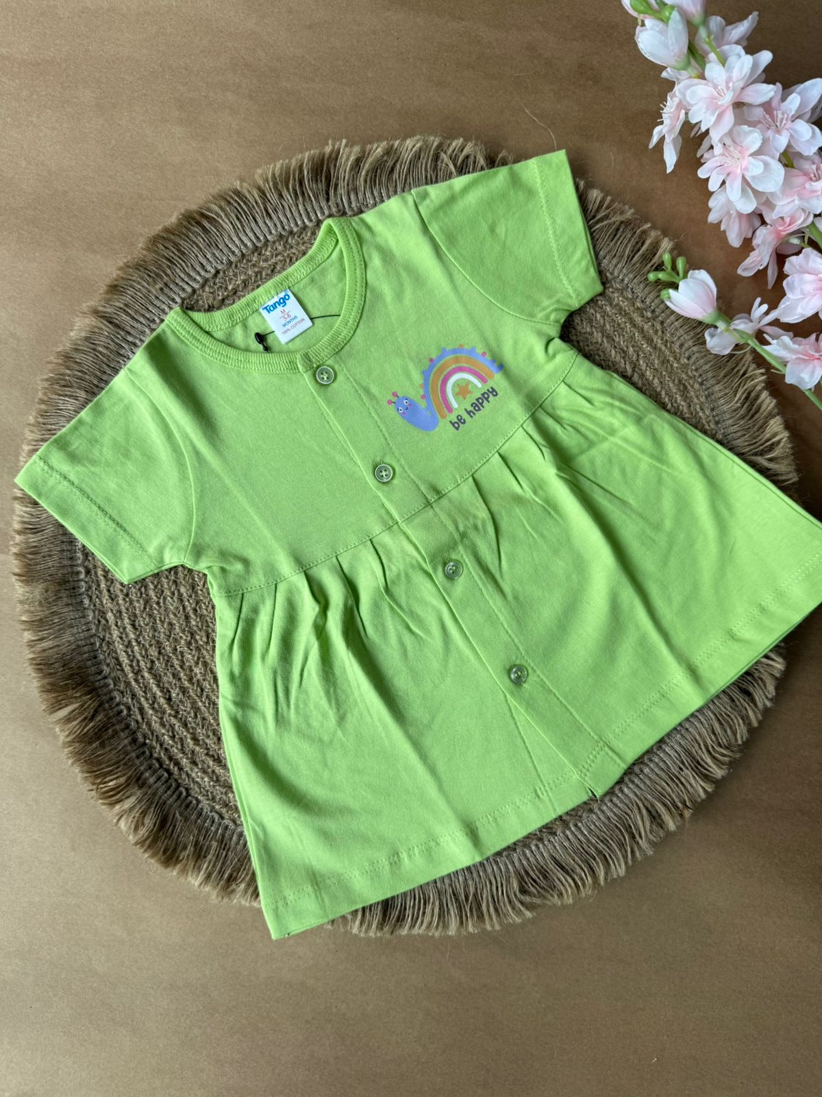 Front Open Baby Knitted Frocks - Green Rainbow