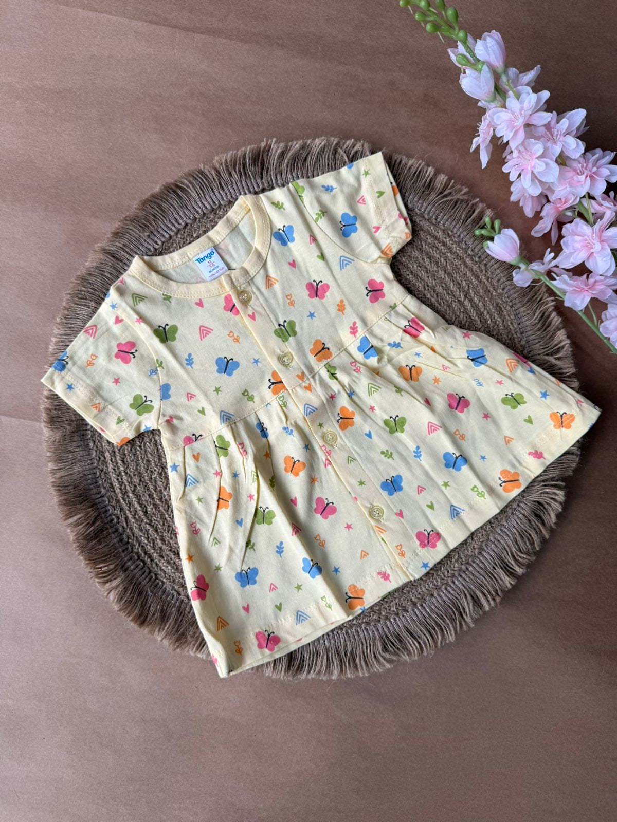 Front Open Baby Knitted Frocks -Yellow