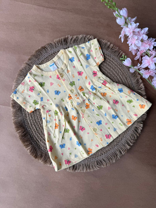 Front Open Baby Knitted Frocks -Yellow