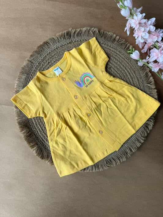Front Open  Baby Knitted Frocks - Yellow Rainbow