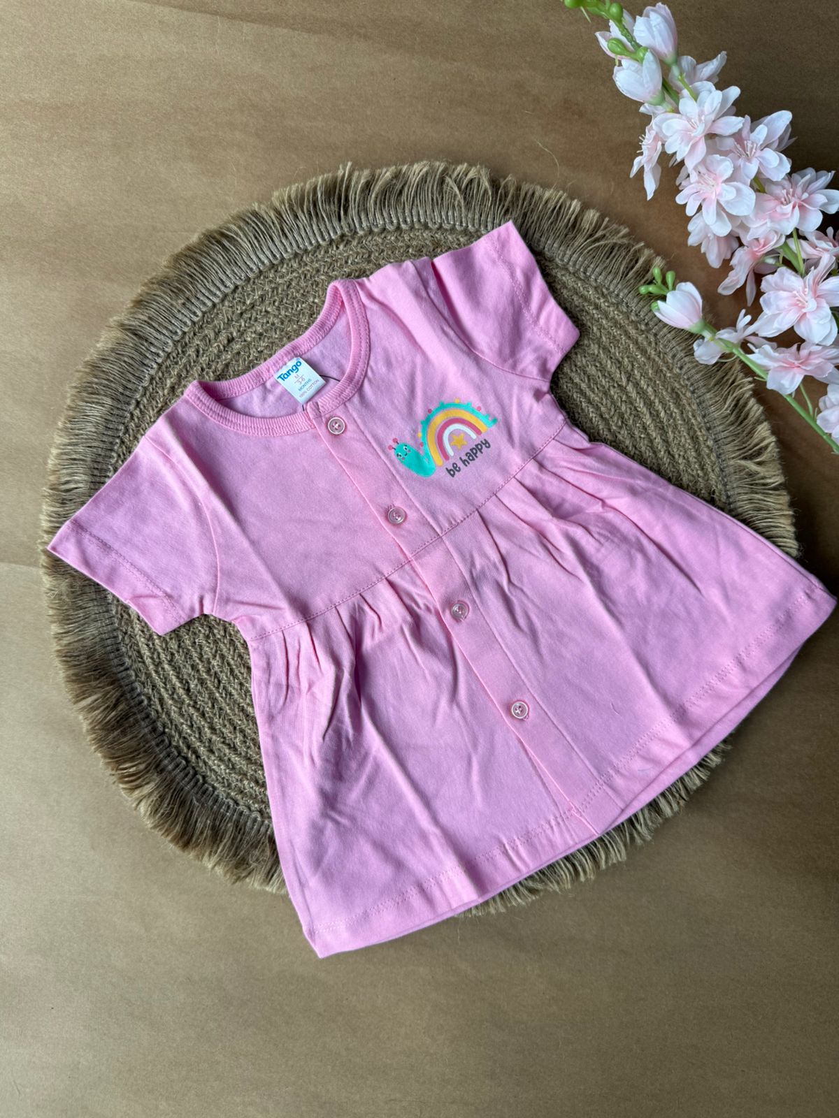 Front Open  Baby Knitted Frocks - Pink Rainbow