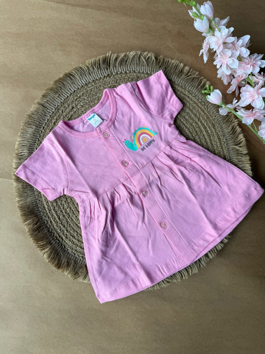 Front Open  Baby Knitted Frocks - Pink Rainbow