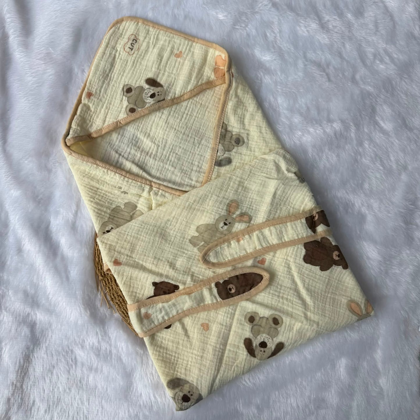 Crinkled Muslin  Hooded Towel - Brown Rabbit