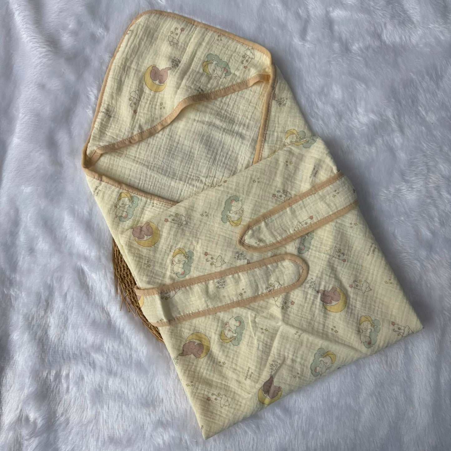 Crinkled Muslin  Hooded Towel - Baby Elephants