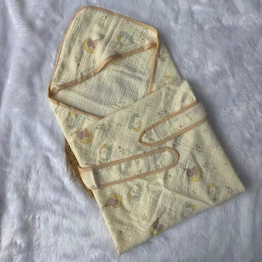 Crinkled Muslin  Hooded Towel - Baby Elephants