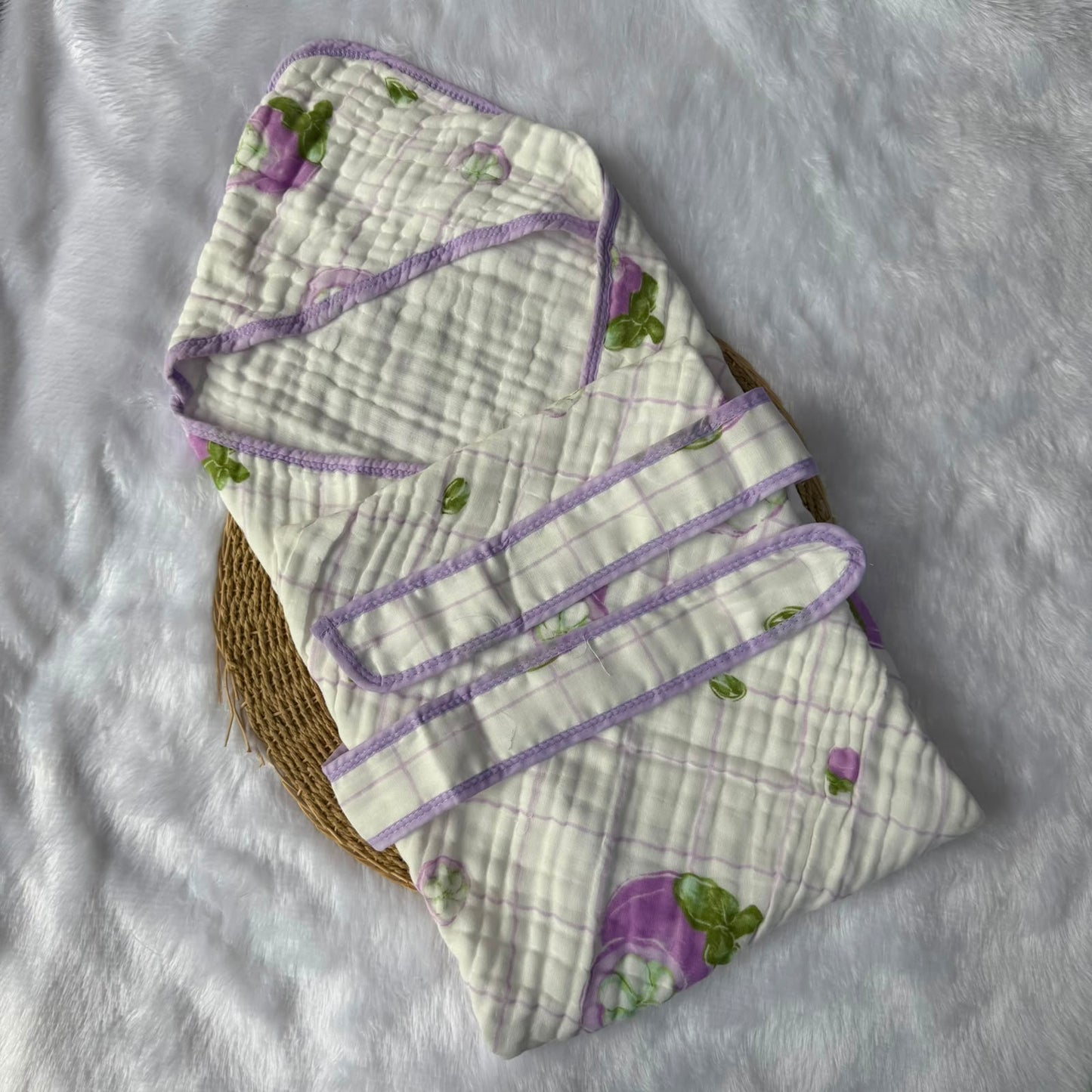 Muslin 6 Layer Hooded Towel with Belt - Purple Cherry
