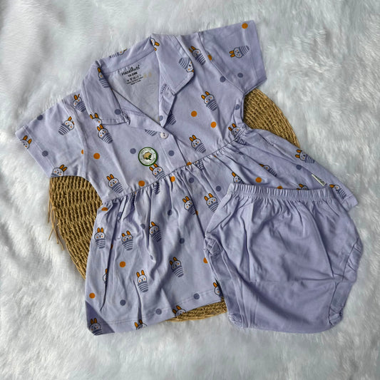 Premium Baby Knitted Frocks with inserts - Purple Kitty