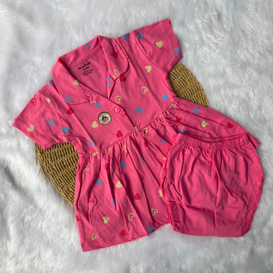 Premium Baby Knitted Frocks with inserts - Pink Hearts