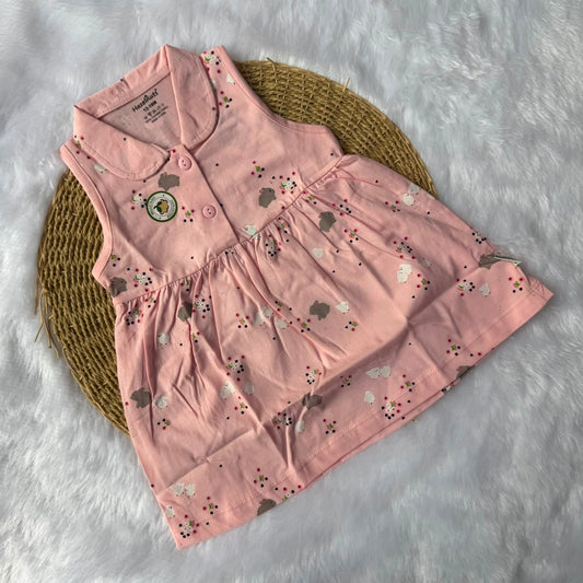 Premium Baby Knitted Collar Sleeveless Frocks - Pink