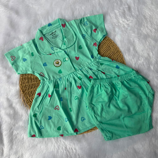 Premium Baby Knitted Frocks with inserts - Green Hearts