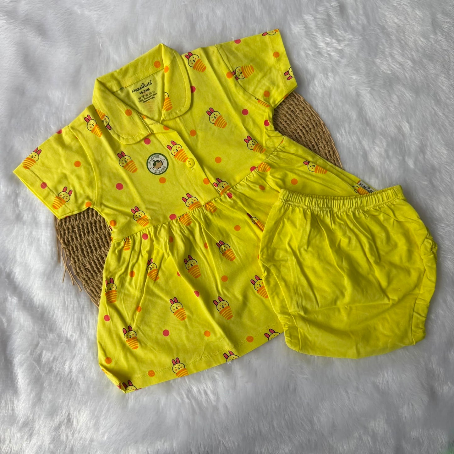 Premium Baby Knitted Frocks with inserts - Yellow Kitty