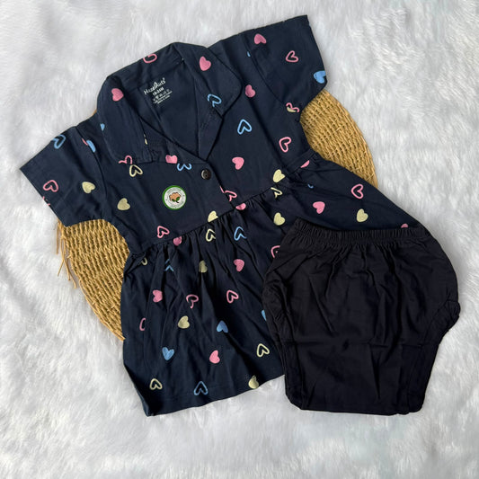 Premium Baby Knitted Frocks with inserts - Navy Blue Hearts