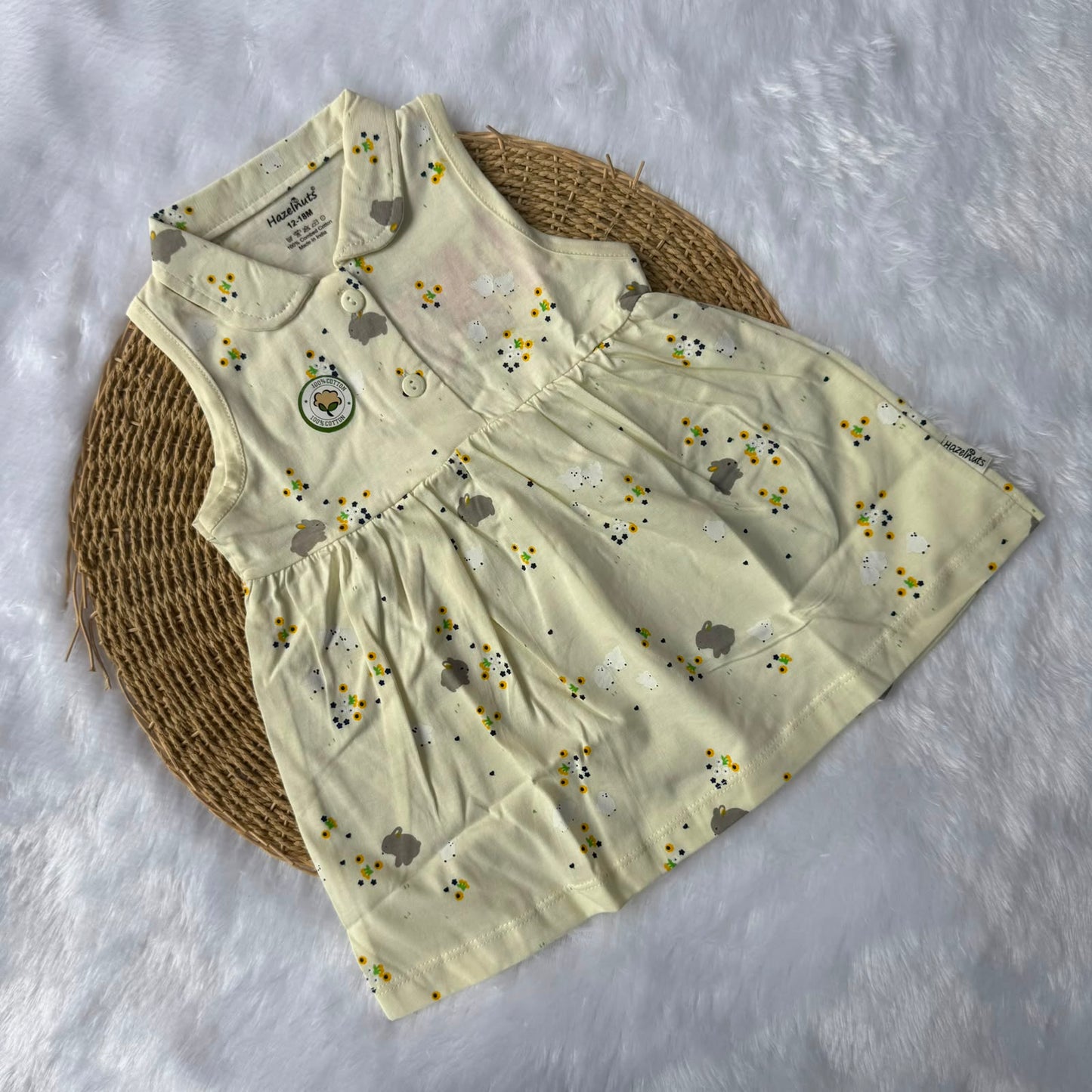 Premium Baby Knitted Collar Sleeveless Frocks - Half White
