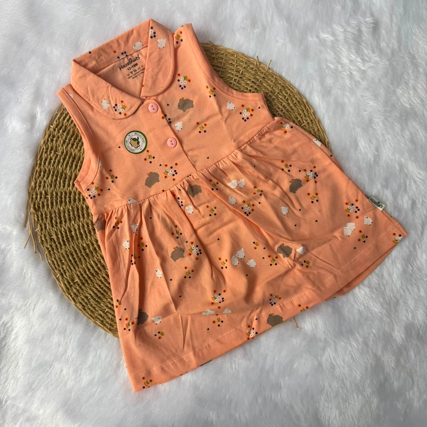 Premium Baby Knitted Collar Sleeveless Frocks - Orange
