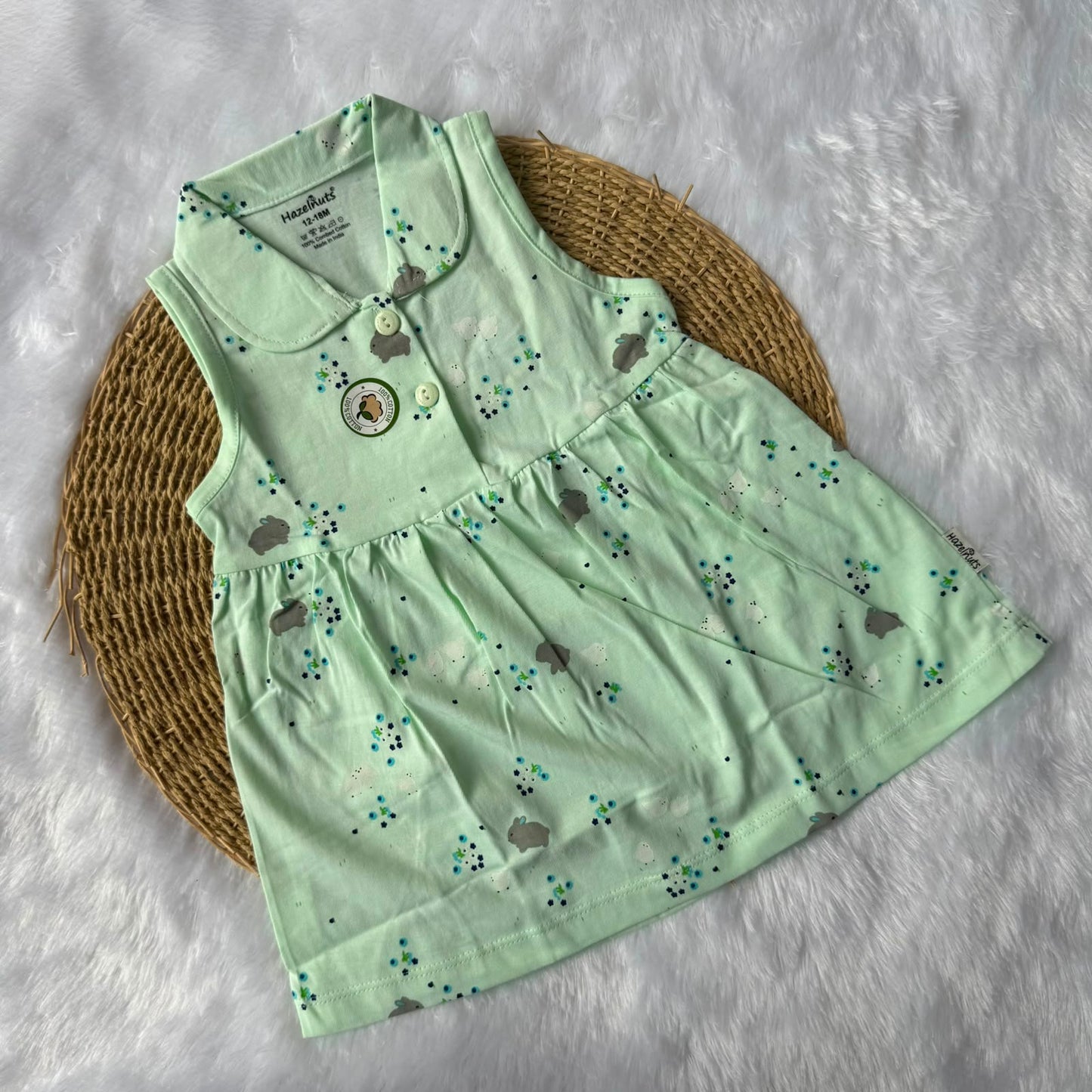 Premium Baby Knitted Collar Sleeveless Frocks - Green