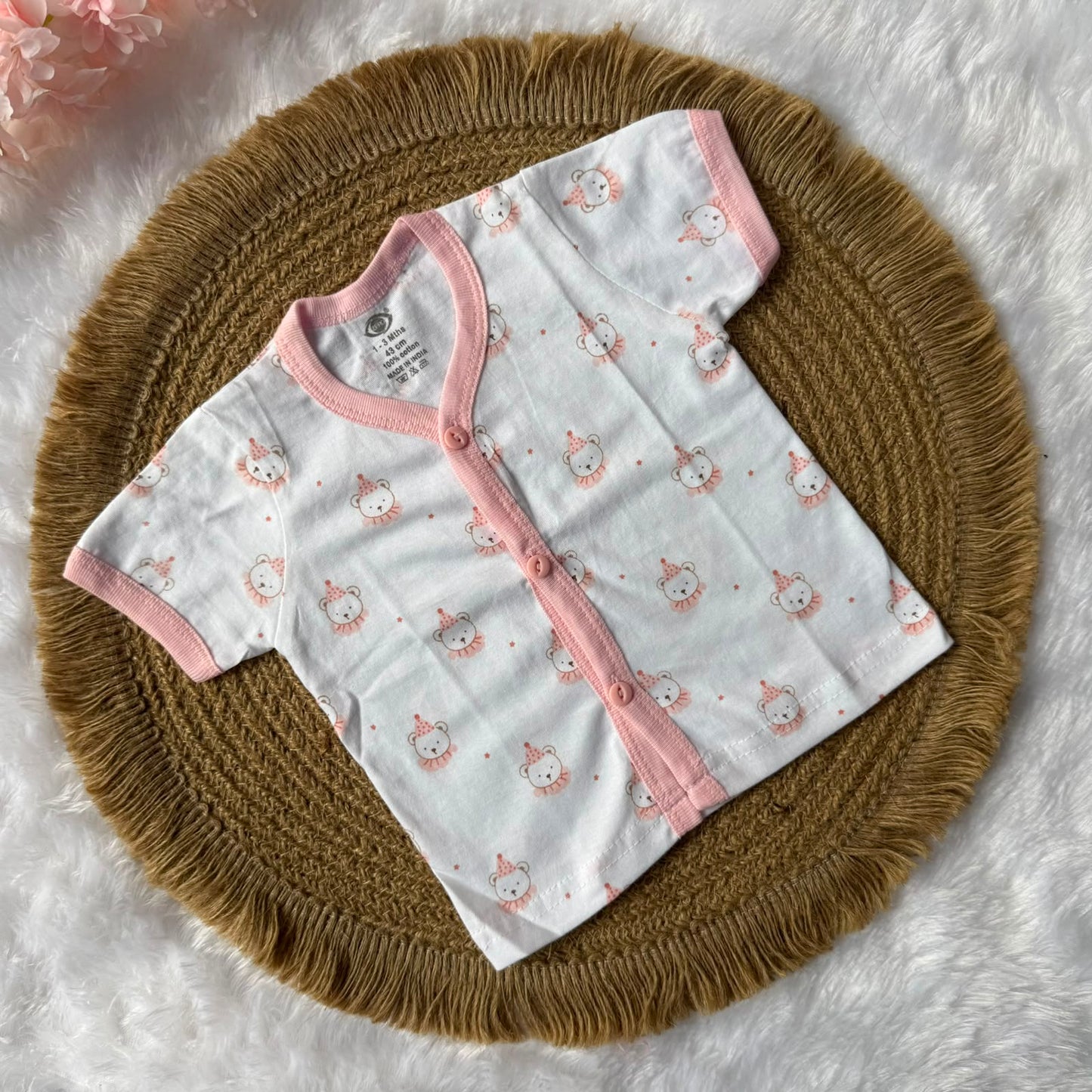 Knitted Baby Jabla with Sleeve - White & Pink