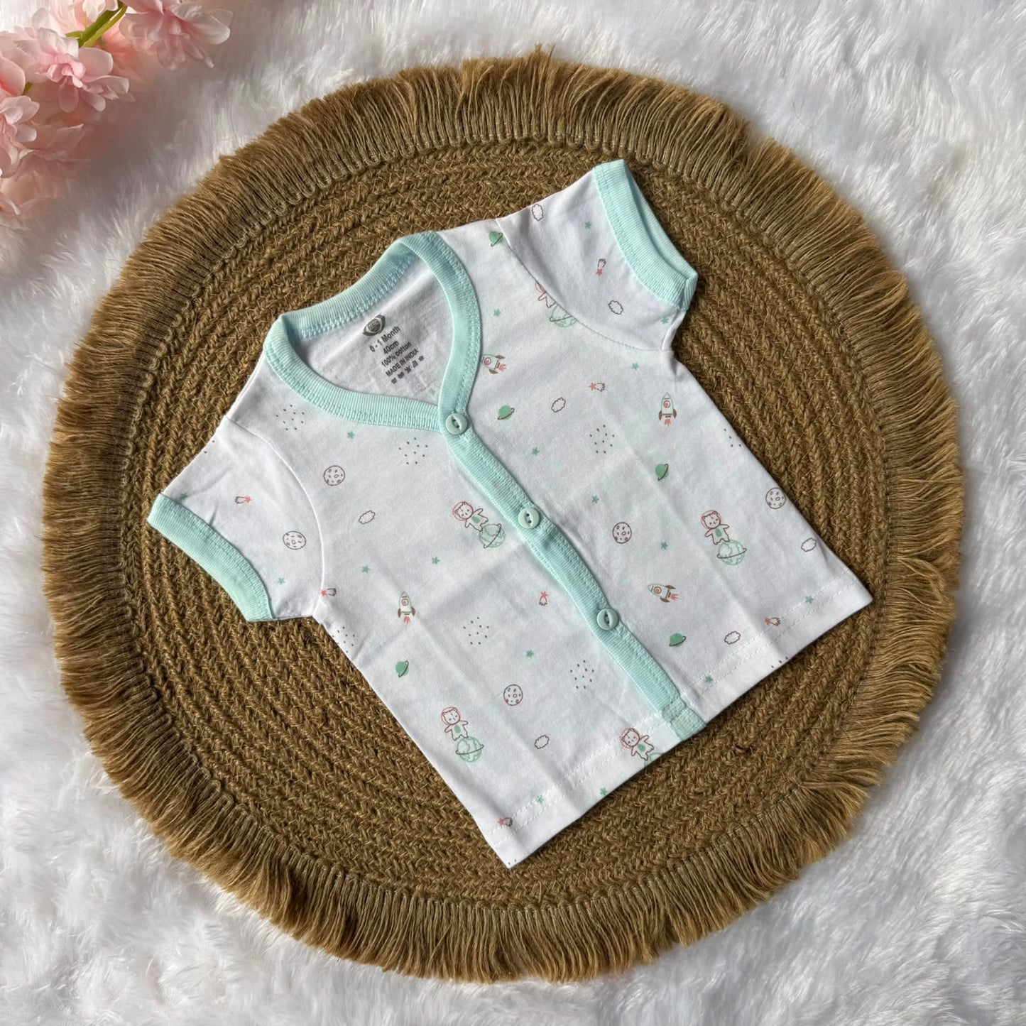 Knitted Baby Jabla with Sleeve - White & Blue