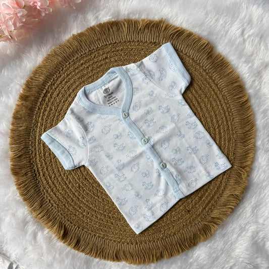 Knitted Baby Jabla with Sleeve - White & Blue Animals