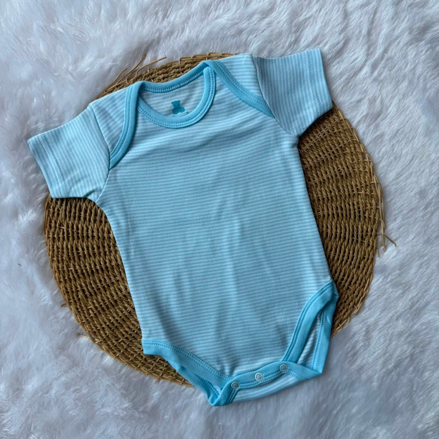 Knitted cotton Baby  Romper - Blue Lines