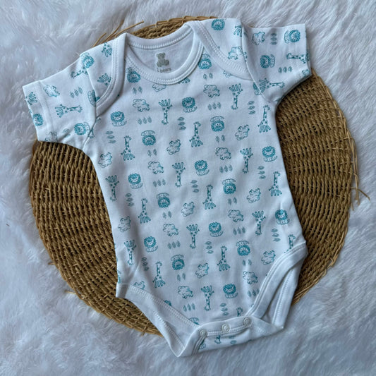 Knitted cotton Baby  Romper - Blue Animals