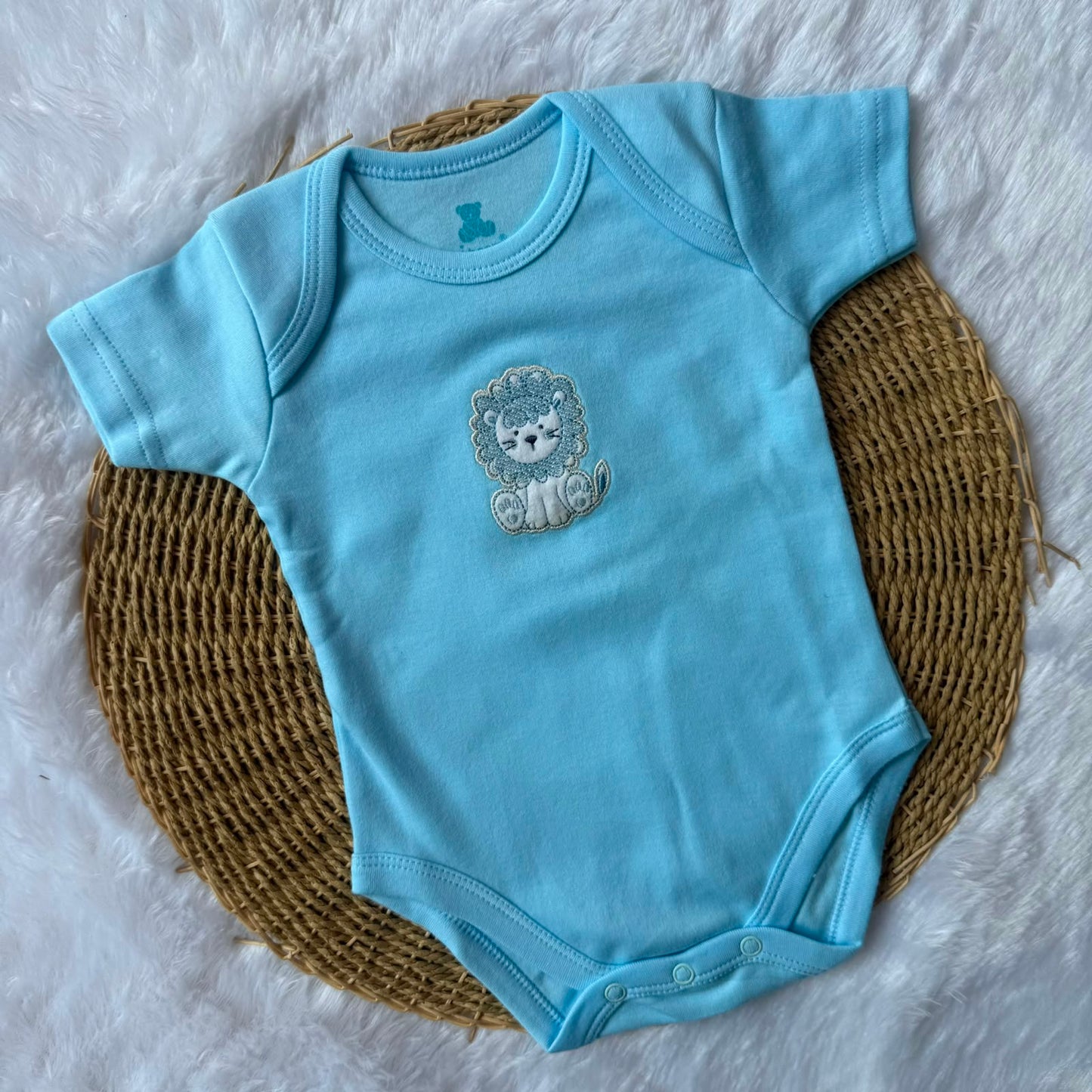 Knitted cotton Baby  Romper - Blue Lion