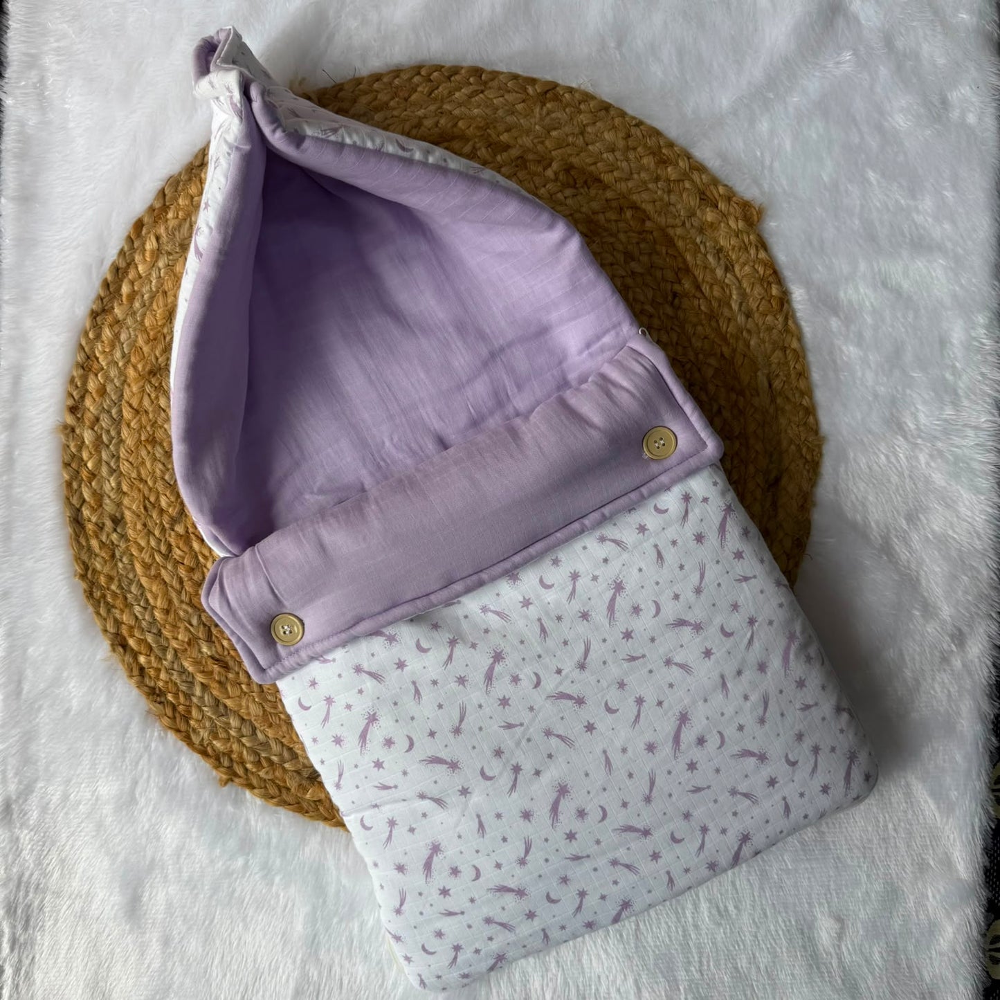 Double Side Muslin Baby Carry Bed - Purple Stars