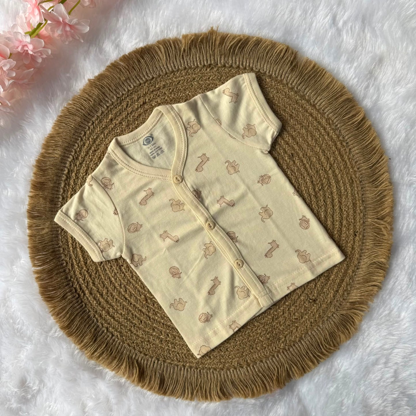 Knitted Baby Jabla with Sleeve - Cream Animals