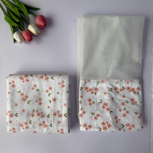 Baby Thottil Cloth with Mosquito  Net - Peach Flowers