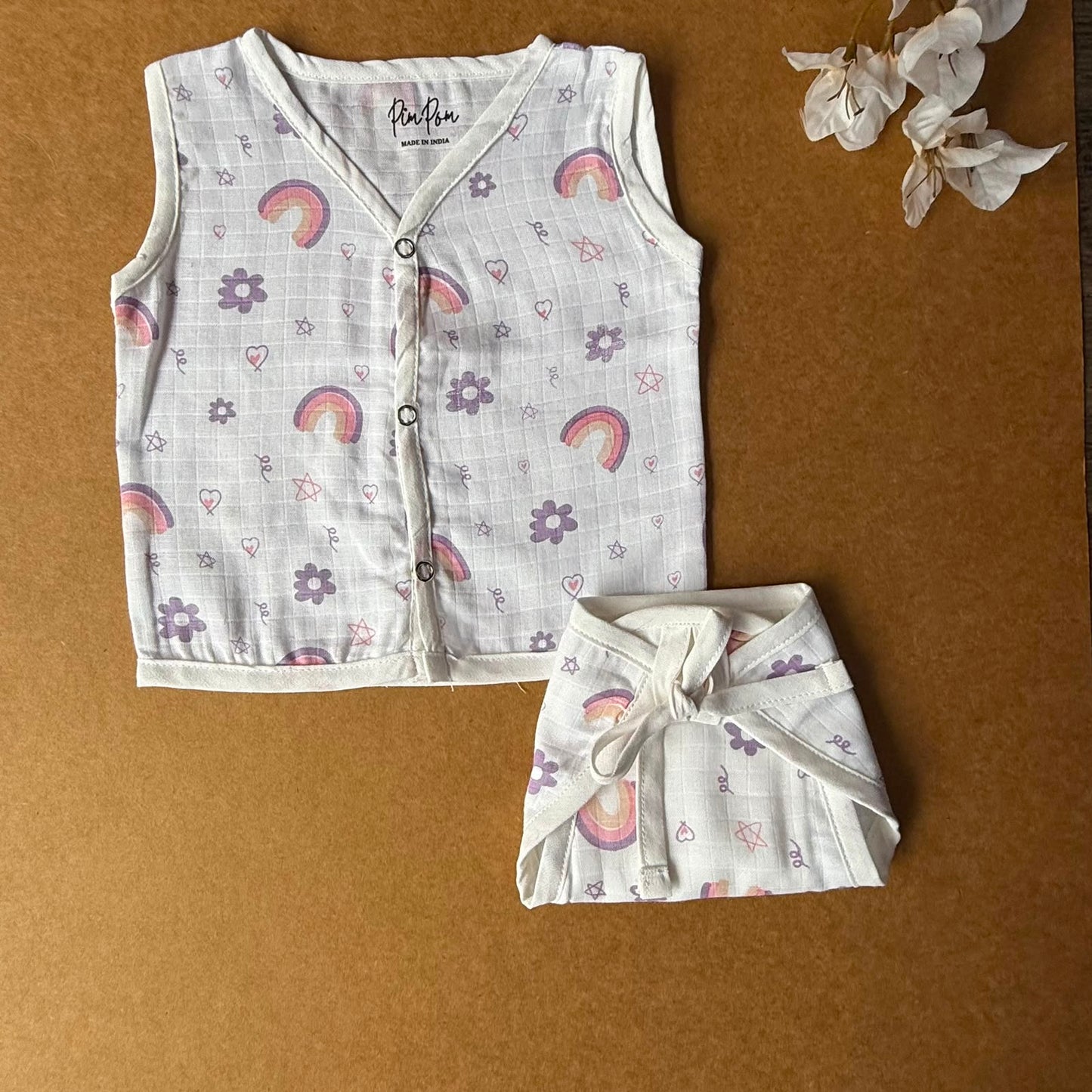 Muslin Baby Jabla and Nappy Combo - Purple Rainbow