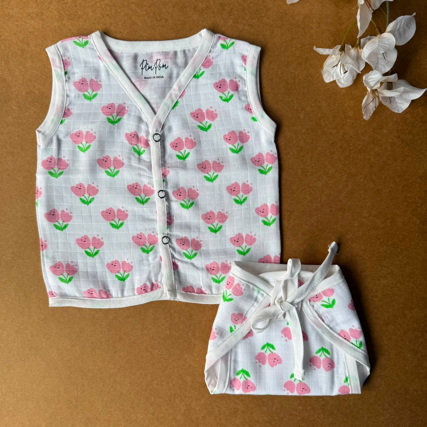 Muslin Baby Jabla and Nappy Combo - Pink  Flowers