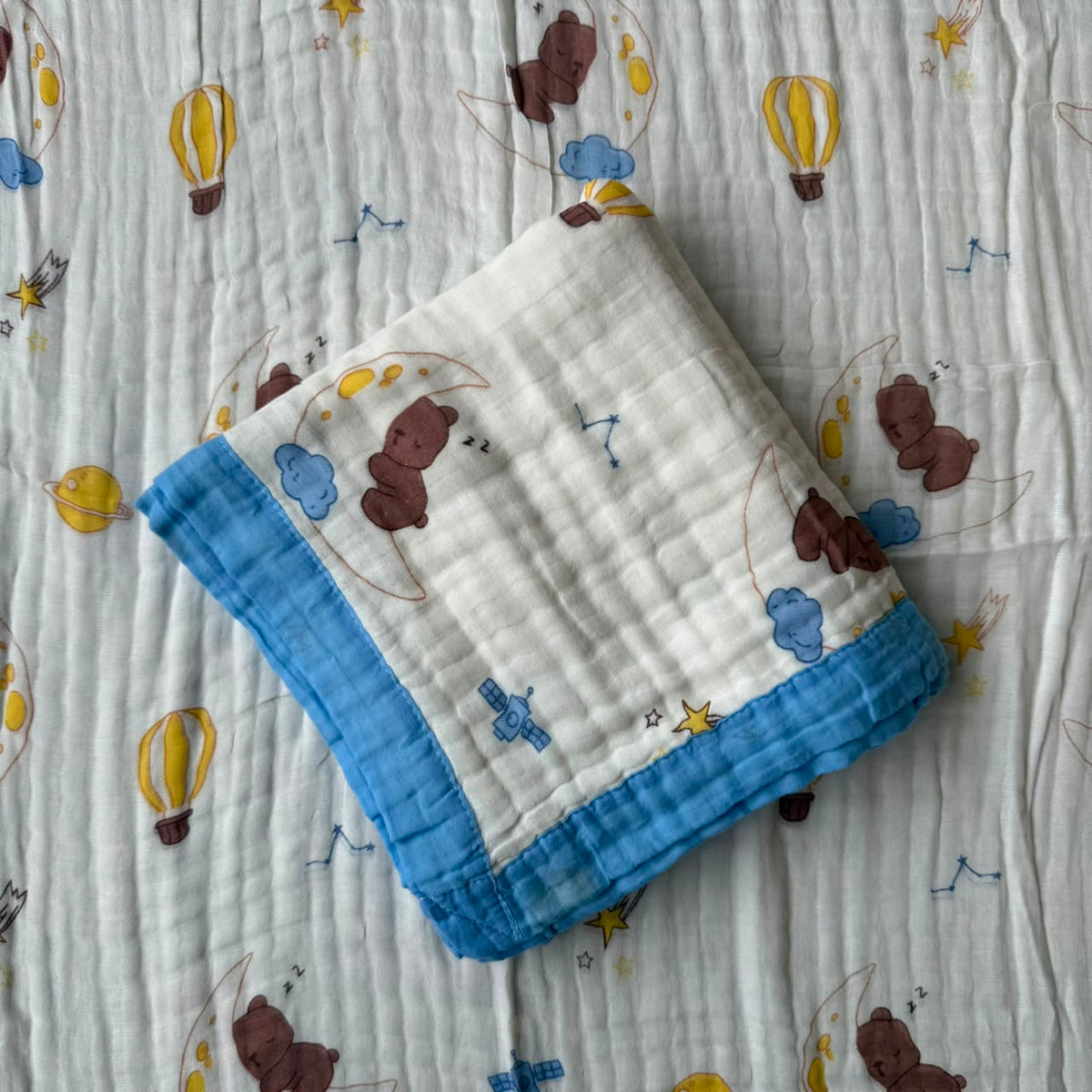 Muslin Blanket 6 Layer - Moon With Teddy