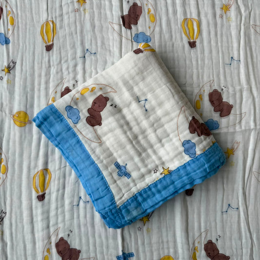 Muslin Blanket 6 Layer - Moon With Teddy
