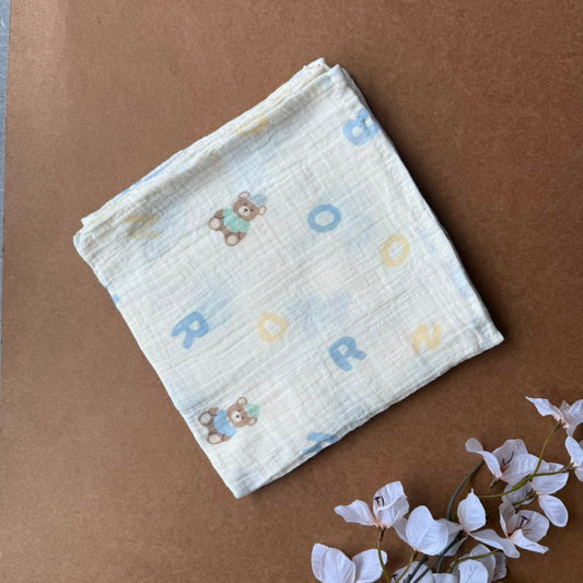 Premium double layer crinkled swaddle - Letters in Teddy