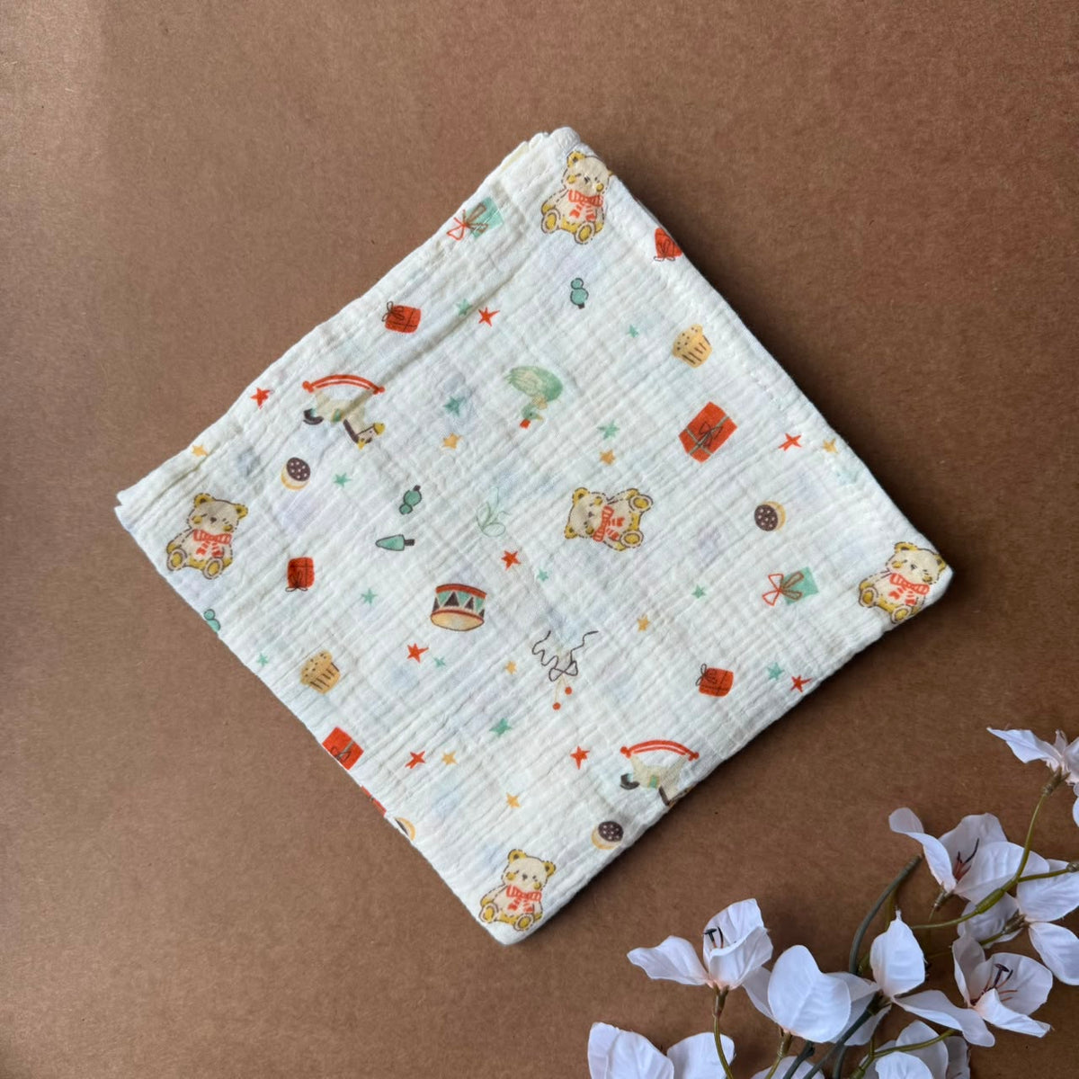 Premium double layer crinkled swaddle - Drums In Teddy