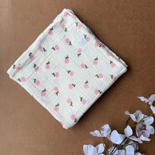 Premium double layer crinkled swaddle - Pink Flowers
