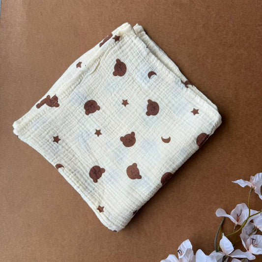 Premium double layer crinkled swaddle - Teddy Face