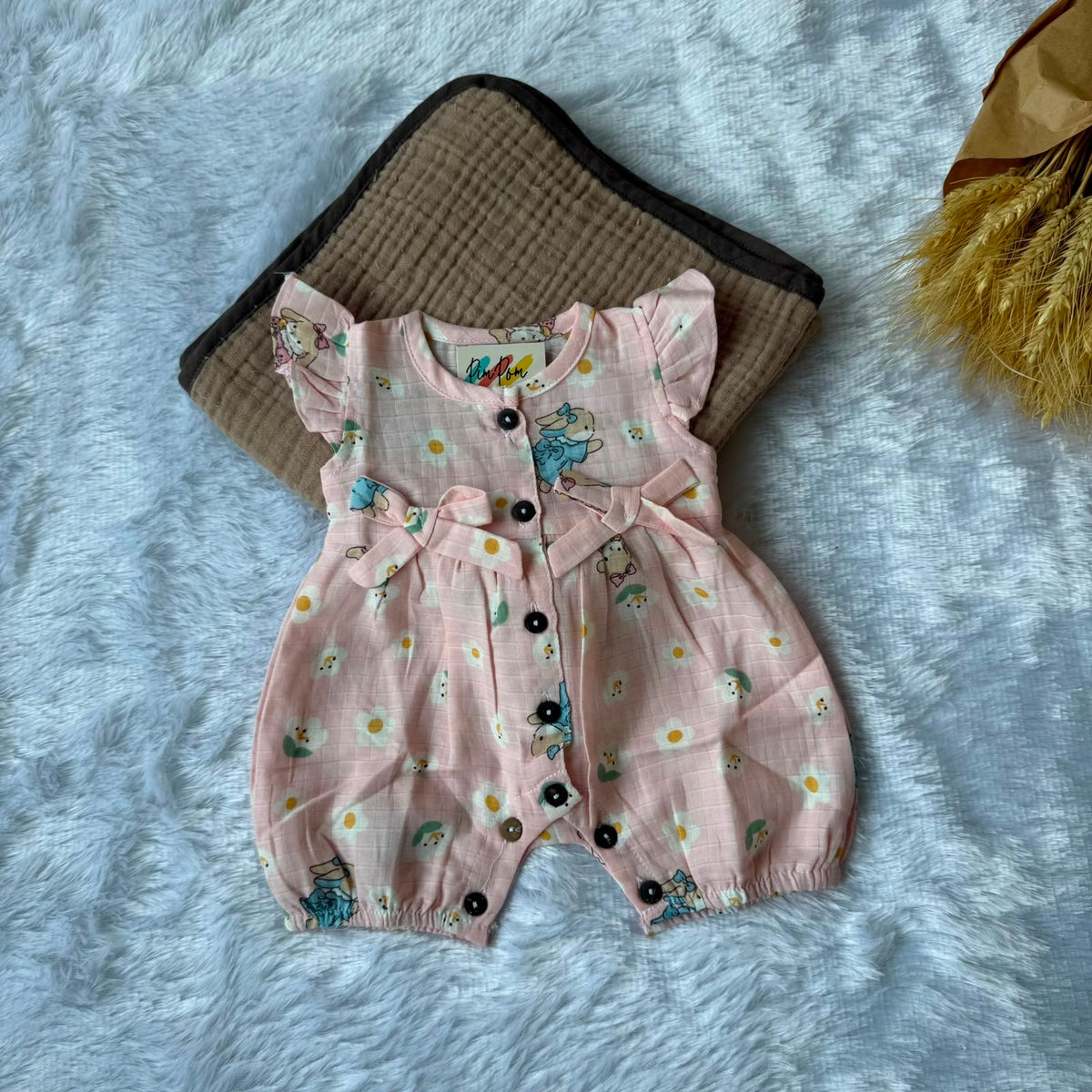 Muslin  Baby Jumpsuit - White Flowers